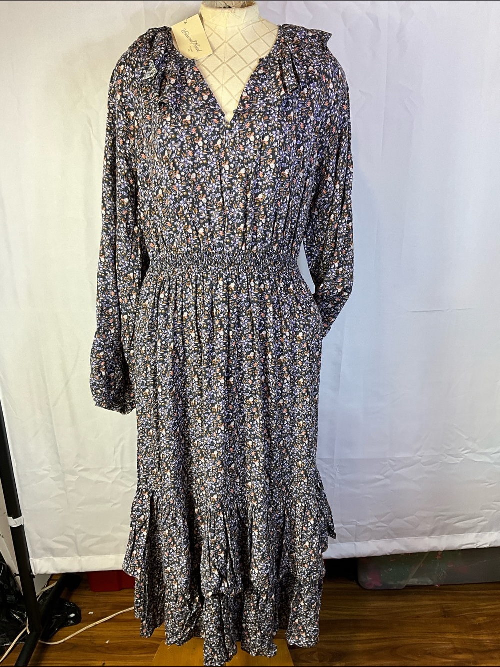 Universal Threads Boho Floral Long Sleeve Maxi Dress With Pockets Size Small